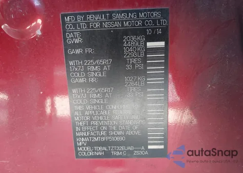 2015 Nissan Rogue Sv z USA, uszkodzony, nr VIN KNMAT2MT8FP510690